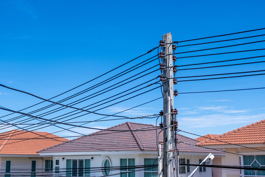 high voltage pole on sky background.