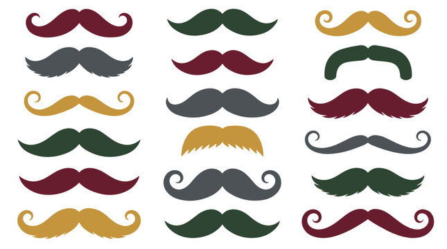 Set of Various Colorful Mustache Shapes for Creative Design and Character Props
