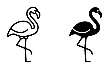 Obraz premium Elegant Flamingo Icon Set, Minimalist Line Art and Silhouette Vector Graphics for Tropical and Wildlife Themes, Simple Bird Illustrations