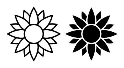 Fototapeta premium Sunflower Icon Set, Simple Floral Vector Graphics, Outline and Silhouette Flower Symbols for Nature and Summer Designs
