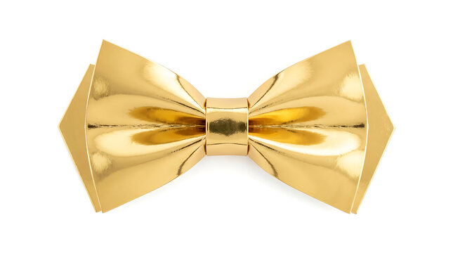 Elegant Golden Metallic Bow Tie Isolated on White Background