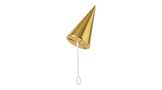 Gold Party Popper Cone Isolated on White Background
