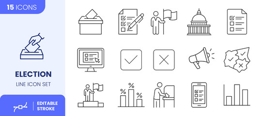 Obraz premium Election Icon Set. Line Icon Set for Voting and Democracy. Editable Stroke Icon. Vector Illustration