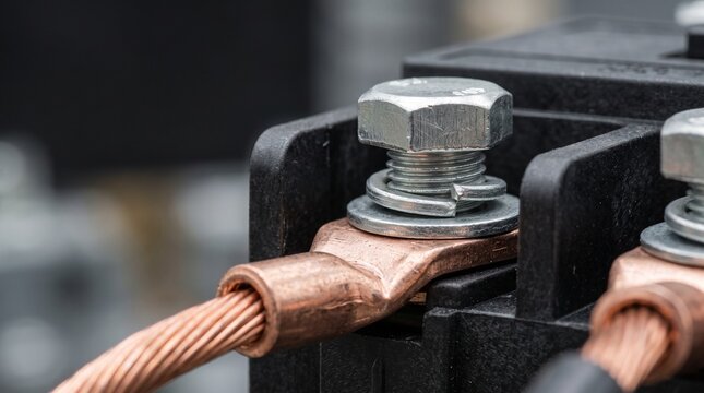 Copper electrical cable connected to a heavy duty battery terminal