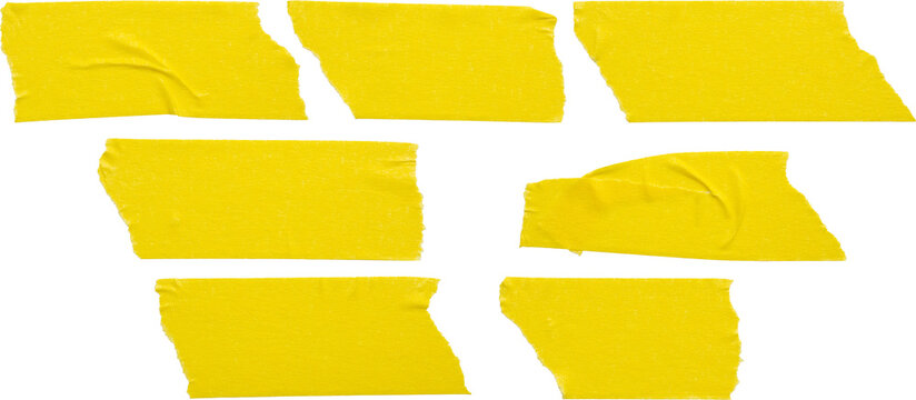 Yellow adhesive paper tape set isolated on white background