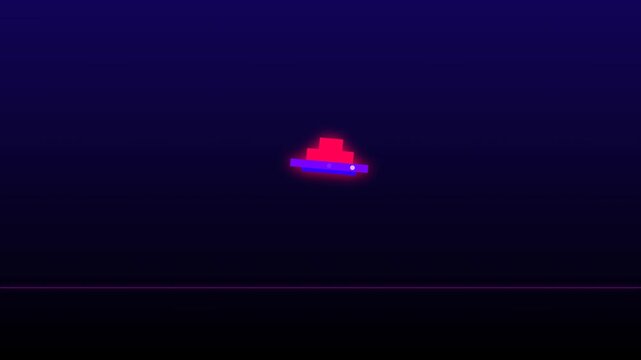 Pixelated red hat with a blue brim in neon glow against a dark space in a digital art style. Suitable for fashion designs and tech backgrounds.