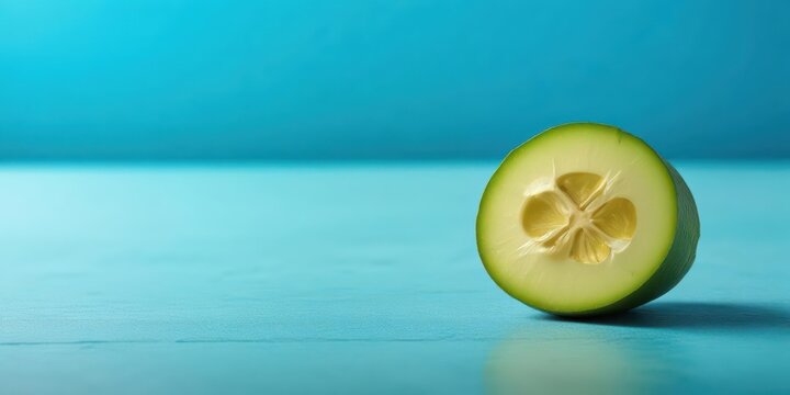cucumber slice on turquoise surface