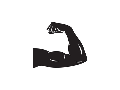 Black silhouette icon of a muscular arm flexing for strength representation