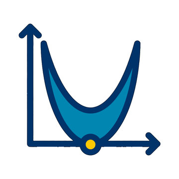Parabola curve with highlighted minimum point on an axis, gradient flat vector icon for quadratic function education