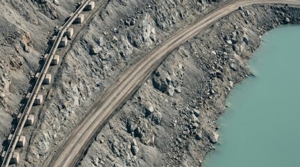 Obraz premium Aerial view of a large open pit mine with conveyor belt