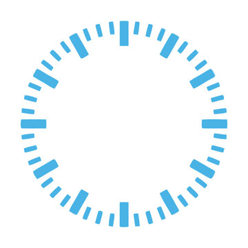 Blue circular clock face marker design with simple lines and ticks for time measurement Vector