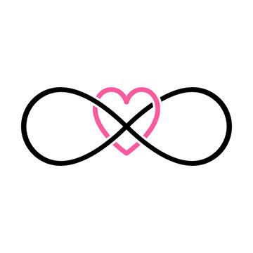 Black infinity symbol combined with a pink heart icon representing endless love Vector