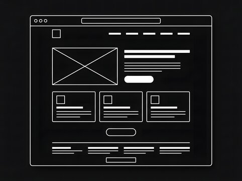 Website wireframe layout sketch on a dark background