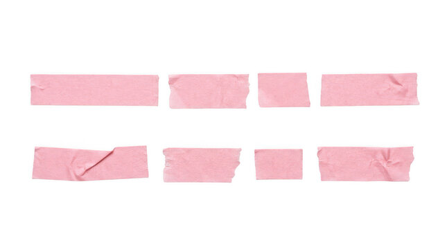 Pink masking tape pieces isolated on transparent background