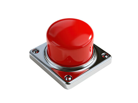 Glossy red industrial emergency push button isolated on a white background