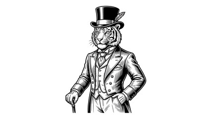 Obraz premium Dapper Tiger in Top Hat and Suit, Isolated