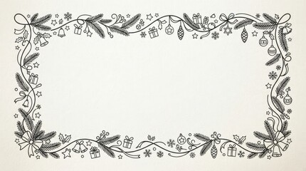 Obraz premium Christmas Line Art Rectangular Frame with Festive Ornaments and Empty Center