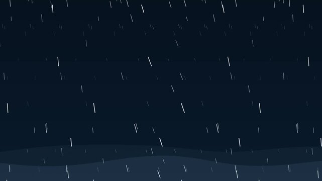 Minimalist procedural rain animation where an invisible wind wave travels across the scene, gradually changing the direction and speed of hundreds of falling rain streaks. Clean atmospheric weather ba