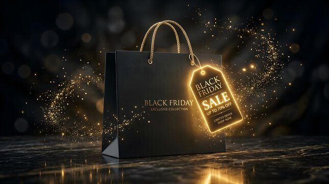 Gold and Black Metallic Confetti Falling in Dark Space Black Friday Background