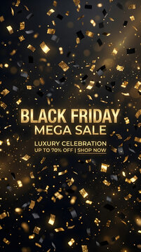 Shopping Bag with Glowing Gold Sale Tag Black Friday Promotion Background