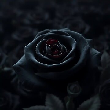 Dark Velvet Rose in Shadowed Night.