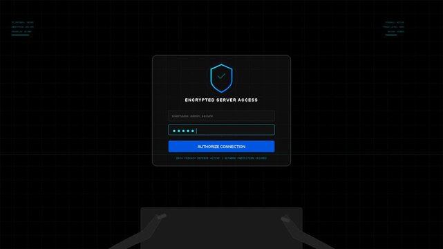 Digital login interface with password input and cybersecurity protection, secure access control, data privacy, user authentication