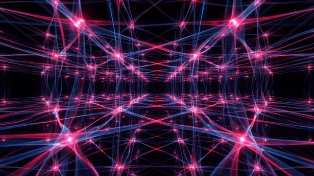 光シャッター開口部から量子光導波路網へ展開するサイエンス背景CG