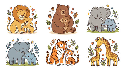 Obraz premium Cute Cartoon Animal Families Hugging