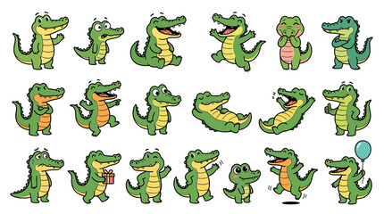 Fototapeta premium Cute Cartoon Alligators Collection Isolated