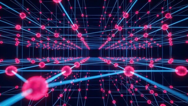 光シャッター開口部から量子光導波路網へ展開するサイエンス背景CG