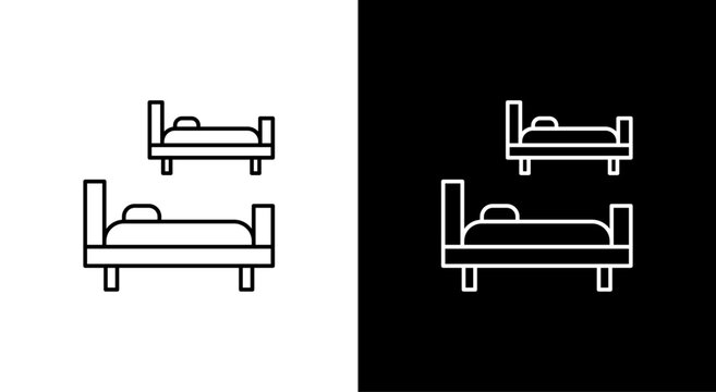 Bunk bed icon set. Bedroom furniture symbols for sleeping spaces, accommodation, dormitories and residential interiors