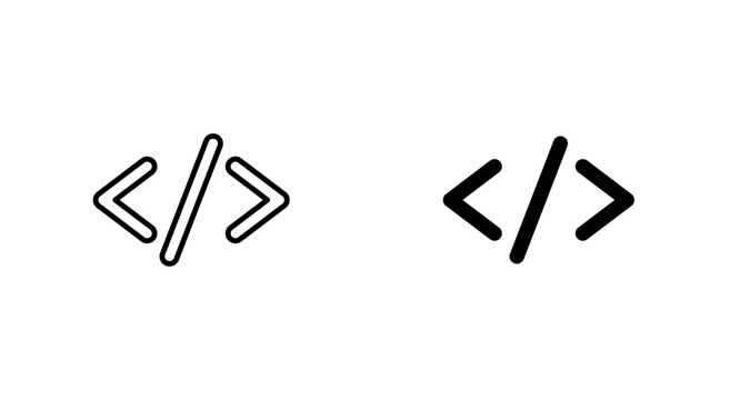 Code icon set. Programming symbols for software development, coding, programming languages and digital technology