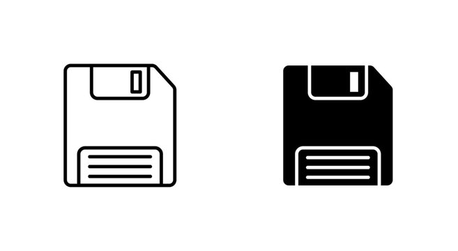 Floppy disk icon set. Data storage symbols for saving files, digital storage, computer technology and file management.