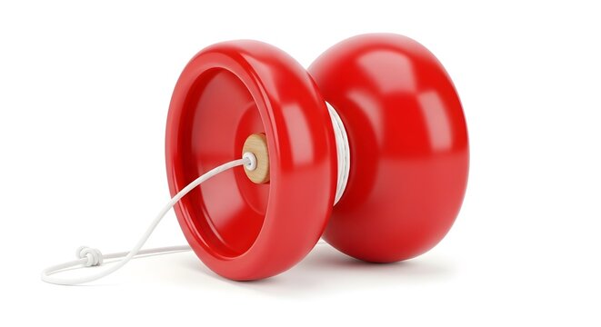 A classic red wooden yo yo toy with white string