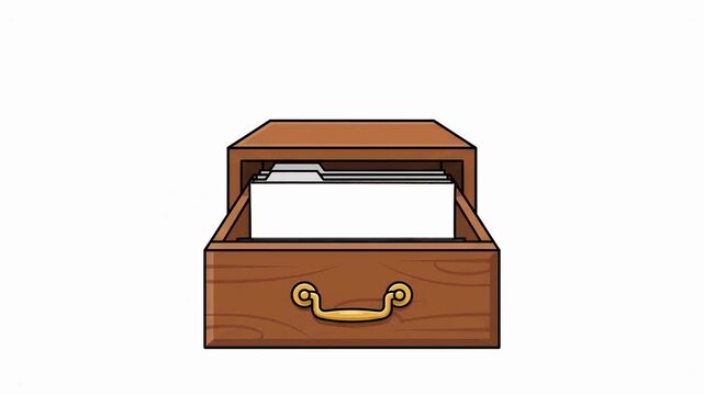 Animated Wooden Library Card Catalog Drawer Sliding Open on Transparent Background Alpha Channel Video