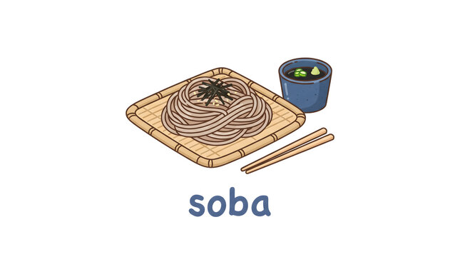japanese cold soba noodle vector illustration