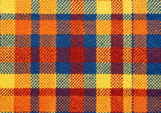 Colorful woven plaid fabric texture background seamless pattern.