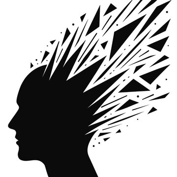 Stress and Overthinking Concept with Exploding Human Head Vector Stress and Anxiety Concept with Human Head Silhouette Vector Illustration