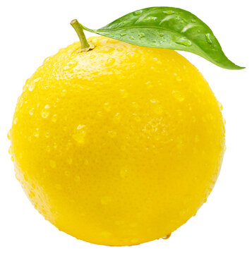 Yellow Orange with leaf isolated on white background, Orange fruit with clipping path, High resolution for beverage marketing, citrus-flavored product branding, and premium food packaging PNG file.