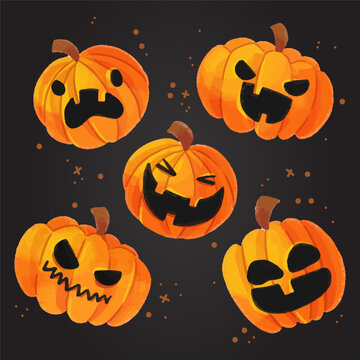 Halloween pumpkin vector asset. Plain orange jack o lantern monster ghost creepy scary face autumn harvest celebration holiday element icon illustration concept.