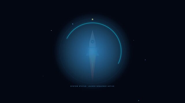 Futuristic Rocket Ship Launch Animation with Digital HUD Data Interface and Abstract Space Loading