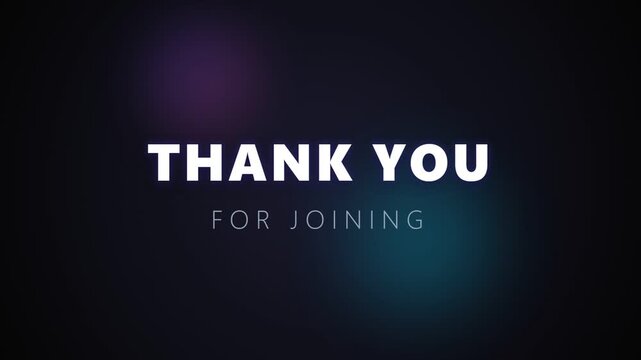 White bold text thank you for joining on dark purple blue gradient background suitable for virtual events and social media posts.
