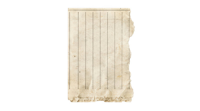 Old lined paper isolated on transparent background