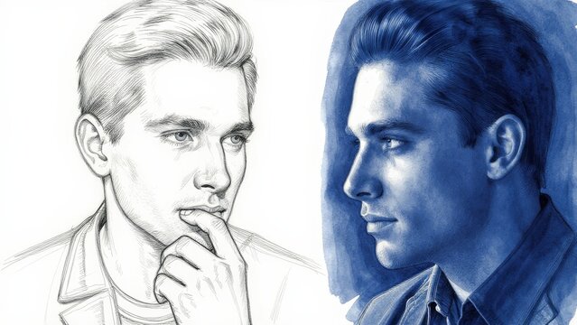 Artistic Portrait of a Man with Thoughtful Expression Illustration