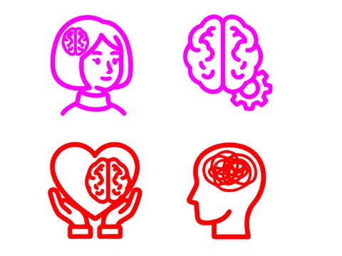 Mental Health Icon Set Psychology Brain Thought Concept Line Art   