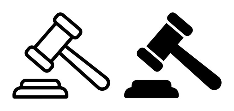 Gavel Icons, Legal Symbol, Auction Hammer, Justice Symbol, Courtroom Icon, Law Symbol, Judge's Gavel, Two Styles, Vector Art