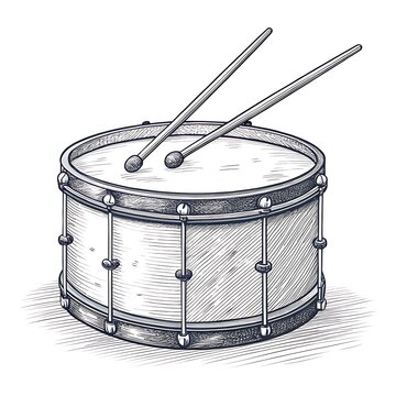 Vintage snare drum with drumsticks illustration