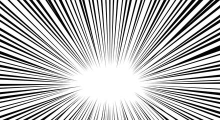 Fototapeta premium Bottom up manga speed lines, superhero landing radial zoom burst vector illustration