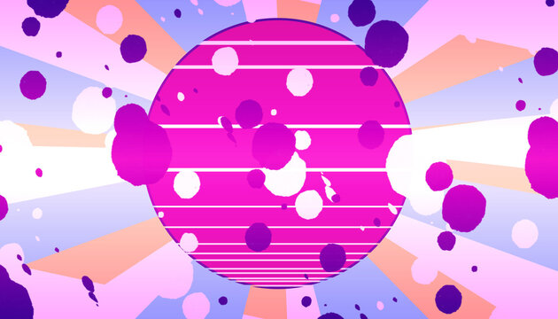 Plan&egrave;te ray&eacute;e violette style r&eacute;tro pop art avec rayons sunburst