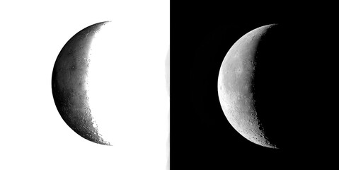 Waning crescent moon phase showing detailed lunar craters on dark side isolated on transparent background for celestial themed media. © Pure Pixels (PNG)